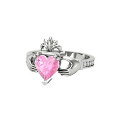 Kalp Claddagh Yüzük - Pembe kuvars ve swarovski 18 ayar beyaz altın yüzük #1np8tpb