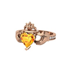 Kalp Claddagh Yüzük - Sitrin ve swarovski 8 ayar rose altın yüzük #1pod0g5