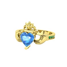 Kalp Claddagh Yüzük - Akuamarin ve yeşil kuvars 925 ayar altın kaplama gümüş yüzük #1q67z07