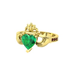 Kalp Claddagh Yüzük - Yeşil kuvars ve kök yakut 18 ayar altın yüzük #1t10r13