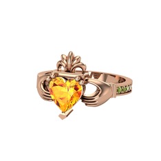 Kalp Claddagh Yüzük - Sitrin ve peridot 8 ayar rose altın yüzük #1u7ez1h