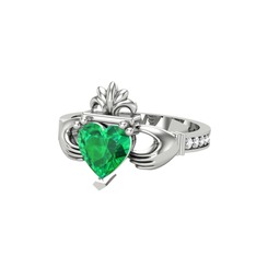 Kalp Claddagh Yüzük - Yeşil kuvars ve pırlanta 925 ayar gümüş yüzük (0.27 karat) #1yckb8k