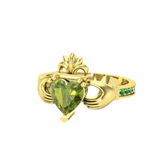 Kalp Claddagh Yüzük - Peridot ve yeşil kuvars 925 ayar altın kaplama gümüş yüzük #hplrgy