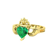 Kalp Claddagh Yüzük - Yeşil kuvars ve sitrin 14 ayar altın yüzük #i4grxn