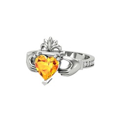 Kalp Claddagh Yüzük - Sitrin ve swarovski 8 ayar beyaz altın yüzük #inzwmr