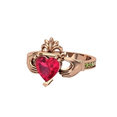 Kalp Claddagh Yüzük - Rodolit garnet ve peridot 925 ayar rose altın kaplama gümüş yüzük #pg5ord