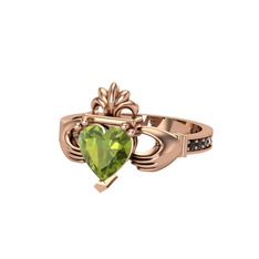 Kalp Claddagh Yüzük - Peridot ve siyah zirkon 8 ayar rose altın yüzük #t0okt