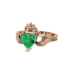 Kalp Claddagh Yüzük - Yeşil kuvars ve peridot 14 ayar rose altın yüzük #z7hmru