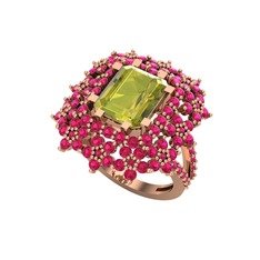 Prenses Kesim Çiçek Yüzük - Peridot ve rodolit garnet 18 ayar rose altın yüzük #106ljb2