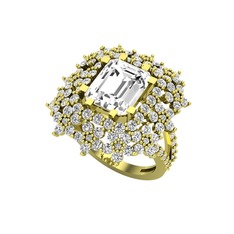 Prenses Kesim Çiçek Yüzük - Beyaz zirkon 925 ayar altın kaplama gümüş yüzük #131uxoh