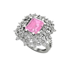 Pembe kuvars ve swarovski 18 ayar beyaz altın yüzük