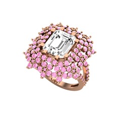 Prenses Kesim Çiçek Yüzük - Swarovski ve pembe kuvars 14 ayar rose altın yüzük #15r8fn3