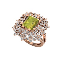 Prenses Kesim Çiçek Yüzük - Peridot ve swarovski 14 ayar rose altın yüzük #1870pif