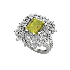 Prenses Kesim Çiçek Yüzük - Peridot ve swarovski 14 ayar beyaz altın yüzük #1b4evd0