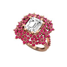Prenses Kesim Çiçek Yüzük - Swarovski ve rodolit garnet 8 ayar rose altın yüzük #1b7nnsu