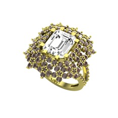 Prenses Kesim Çiçek Yüzük - Beyaz zirkon ve dumanlı kuvars 925 ayar altın kaplama gümüş yüzük #1pcmd54