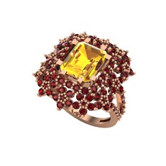 Prenses Kesim Çiçek Yüzük - Sitrin ve garnet 18 ayar rose altın yüzük #1srtsb7