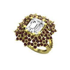 Prenses Kesim Çiçek Yüzük - Swarovski ve kök yakut 18 ayar altın yüzük #1ulgbeo