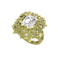 Prenses Kesim Çiçek Yüzük - Swarovski ve peridot 8 ayar altın yüzük #1yfsxyy