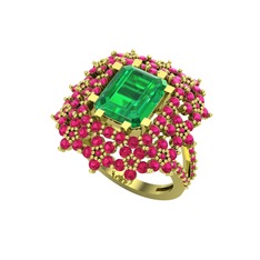 Prenses Kesim Çiçek Yüzük - Yeşil kuvars ve rodolit garnet 18 ayar altın yüzük #444puz