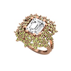 Prenses Kesim Çiçek Yüzük - Swarovski ve peridot 8 ayar rose altın yüzük #5i1djq