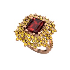 Prenses Kesim Çiçek Yüzük - Garnet ve sitrin 8 ayar rose altın yüzük #6mq82d