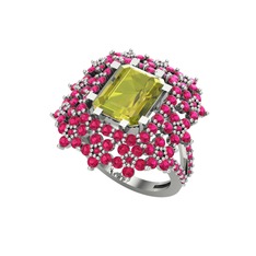 Peridot ve rodolit garnet 925 ayar gümüş yüzük