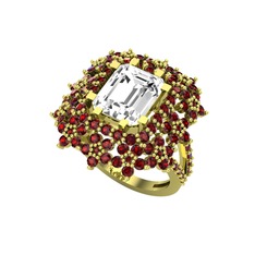 Prenses Kesim Çiçek Yüzük - Swarovski ve garnet 8 ayar altın yüzük #mm1ies