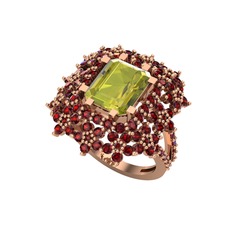 Prenses Kesim Çiçek Yüzük - Peridot ve garnet 8 ayar rose altın yüzük #rphrrb