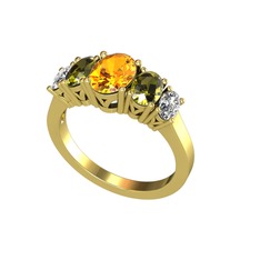 Oval 5 Taşlı Yüzük - Sitrin, peridot ve swarovski 14 ayar altın yüzük #10omx6e