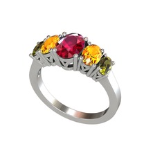 Oval 5 Taşlı Yüzük - Rodolit garnet, sitrin ve peridot 18 ayar beyaz altın yüzük #17fv93z
