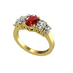 Oval 5 Taşlı Yüzük - Garnet ve swarovski 14 ayar altın yüzük #1on5oxe