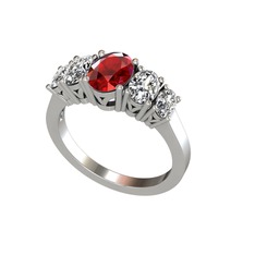 Garnet, swarovski ve beyaz zirkon 14 ayar beyaz altın yüzük