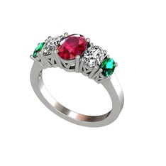 Oval 5 Taşlı Yüzük - Rodolit garnet, swarovski ve yeşil kuvars 925 ayar gümüş yüzük #cn4mqi