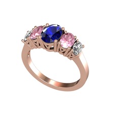 Oval 5 Taşlı Yüzük - Lab safir, pembe kuvars ve swarovski 925 ayar rose altın kaplama gümüş yüzük #dg0mdm