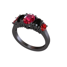 Rodolit garnet, siyah zirkon ve garnet 925 ayar siyah rodyum kaplama gümüş yüzük