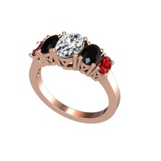 Swarovski, siyah zirkon ve garnet 8 ayar rose altın yüzük