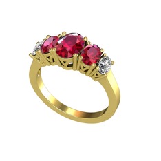 Oval 5 Taşlı Yüzük - Rodolit garnet ve swarovski 14 ayar altın yüzük #w5h4w0