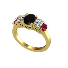 Oval 5 Taşlı Yüzük - Siyah zirkon, swarovski ve rodolit garnet 18 ayar altın yüzük #zam9by