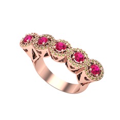 Kalpli 5 Taş Yüzük - Rodolit garnet ve peridot 8 ayar rose altın yüzük #129k6gr