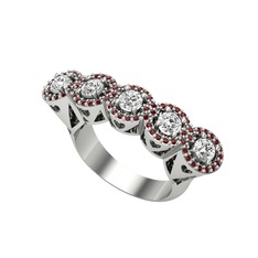 Kalpli 5 Taş Yüzük - Swarovski ve garnet 18 ayar beyaz altın yüzük #1ochoqy