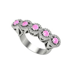 Kalpli 5 Taş Yüzük - Pembe kuvars ve swarovski 8 ayar beyaz altın yüzük #1qpoct7