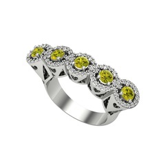 Kalpli 5 Taş Yüzük - Peridot ve swarovski 14 ayar beyaz altın yüzük #fdetyw