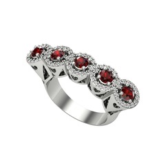 Kalpli 5 Taş Yüzük - Garnet ve swarovski 14 ayar beyaz altın yüzük #hlkxqd