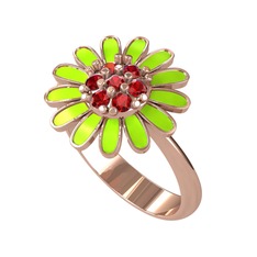 Papatya Yüzük - Garnet 18 ayar rose altın yüzük (Neon yeşil mineli) #11rjcqm