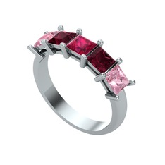 Rodolit garnet, kök yakut ve pembe kuvars 925 ayar gümüş yüzük