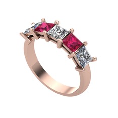 Edda 5 Taşlı Yüzük - Swarovski, rodolit garnet ve pırlanta 925 ayar rose altın kaplama gümüş yüzük (0.78 karat) #16mksec