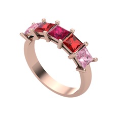 Edda 5 Taşlı Yüzük - Rodolit garnet, garnet ve pembe kuvars 18 ayar rose altın yüzük #1dijr8g