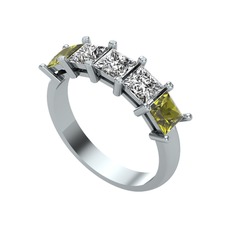 Edda 5 Taşlı Yüzük - Swarovski ve peridot 14 ayar beyaz altın yüzük #1pqqd21