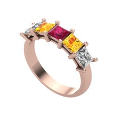 Edda 5 Taşlı Yüzük - Rodolit garnet, sitrin ve swarovski 925 ayar rose altın kaplama gümüş yüzük #1u0uhhh